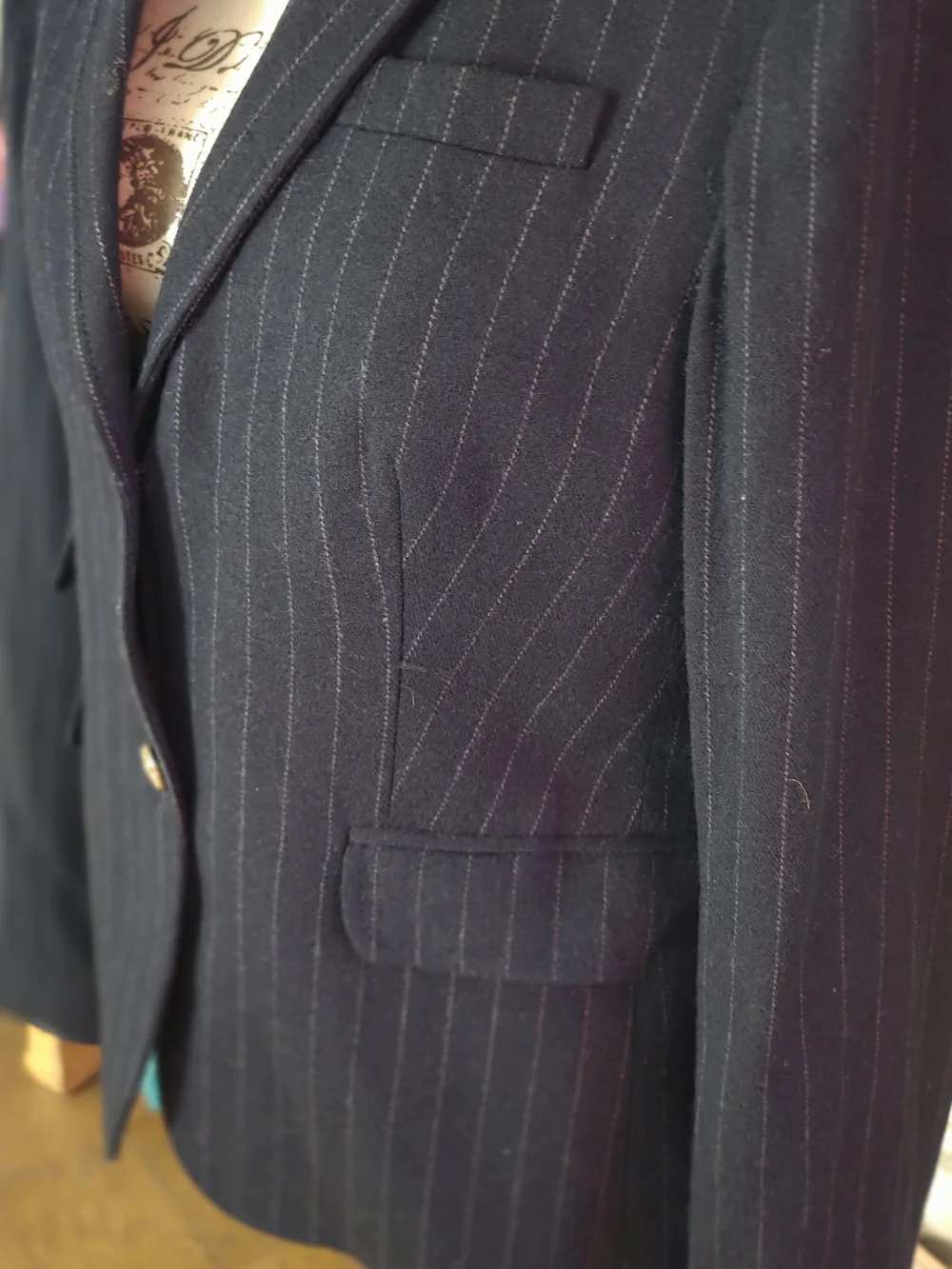 J. Crew Navy Pinstripe Blazer with Gold Buttons